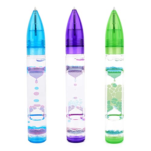 Liquid Motion Bubbler Spielzeug Stifte Kugelschreiber Fidget Toy Flüssigkeitsbewegungsstift Bunte Flüssige Sanduhr Stifte Liquid Timer Pen Sensory Anti-Stress Spielzeug für Kinder Erwachsene (C-3pcs) von Generic