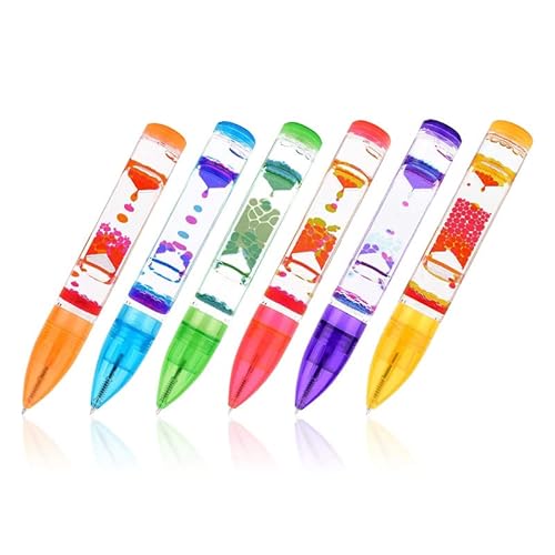 Liquid Motion Bubbler Spielzeug Stifte Kugelschreiber Fidget Toy Flüssigkeitsbewegungsstift Bunte Flüssige Sanduhr Stifte Liquid Timer Pen Sensory Anti-Stress Spielzeug für Kinder Erwachsene (E-6pcs) von Generic