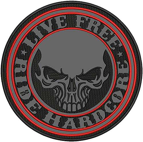 Live Free Hard Core Skull Embroidered Back Patch, Reflective Skull Patch, Black and Red von Generic