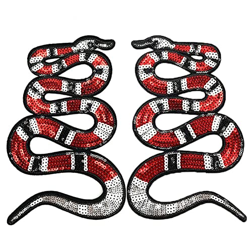 Locomo Große Pailletten Koralle Schlange Back Patch Nähen Eisen Auf Große Applikation Rote Kingsnake Metall Grunge Ästhetische Reptilien Gothic Jacke Dekoration Kobra von Generic