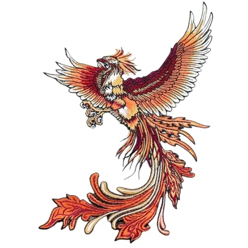 Locomo Großer Phoenix Aufnäher 39 cm Japanischer Vogel Runde Rückseite Patch Stickerei Big Notion Applikation für Hochzeitskleid Jacke Kleid Biker Reiter von Generic