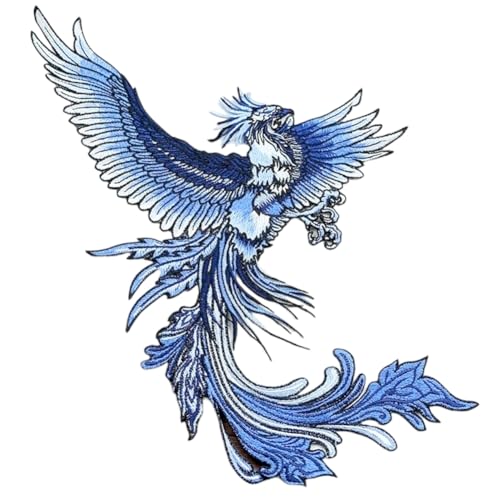 Locomo Großer Phoenix Aufnäher 39 cm Japanischer Vogel Runde Rückseite Patch Stickerei Big Notion Applikation für Hochzeitskleid Jacke Kleid Biker Reiter von Generic