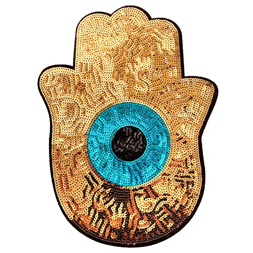 Locomo Hamsa-Augen-Pailletten-Aufnäher zum Aufbügeln von Hand von Fatima, zum Aufnähen, funkelnd, bunt von Generic