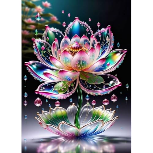 Lotus Diamant Painting Bilder für Erwachsene,Blume Diamond Painting Set, DIY Diamond Painting Bilder, Runde Steine Diamant Painting für Zuhause Dekor 30x40 cm von Generic