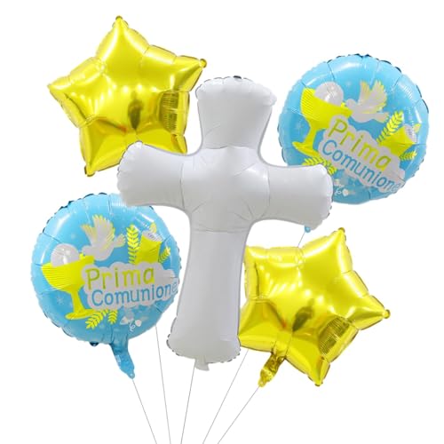 Luftballons zur Erstkommunion,Luftballons zur Erstkommunion | Aluminiumfolie Taufballons Taubenballons 5er Set - Niedliche Kommunion-Party-Dekorationen, Partyzubehör für die Heilige Kommunion von Generic