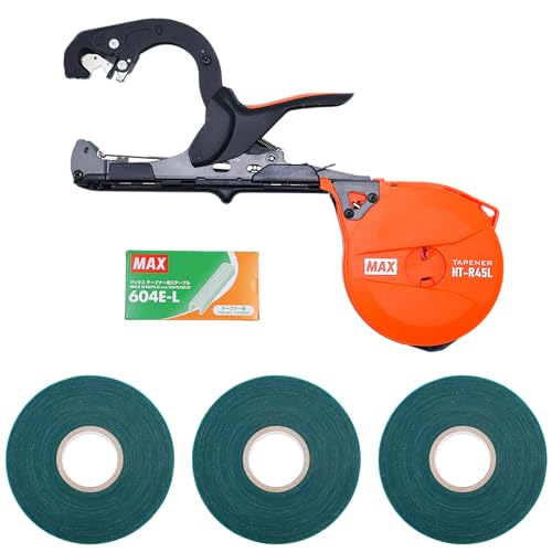 MAX HT-R45L Tapener leichtes Pflanzenbindewerkzeug-Starter-Set mit Klebeband und Heftklammern, Orange von Generic