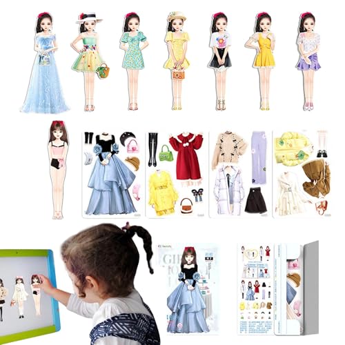 Magnet Prinzessin Kleidung Puzzles Magnetische Puppen-Anziehsets,Kostümkleid Rollenspiel Papierpuppen-Ausschnitte | Buntes Dress Up Papierpuppe Kreatives von Generic