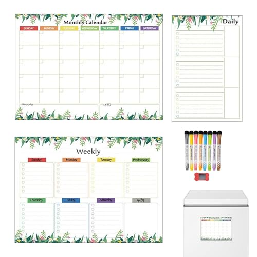 Magnetischer Kalender für Klassenzimmer, Magnetkalender für Kühlschrank - Set von 3 monatlichen Kühlschrankkalendern Markern und Radiergummi | Wandorganisation, monatliche wöchentliche und tägliche Pl von Generic