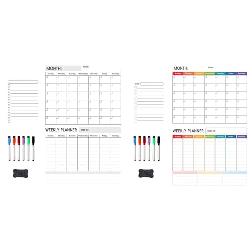 Magnetisches Trockenlösch Kalender Whiteboard Set (3er-Pack) für Kühlschrank, Wand und Organisation, Mit Monatlichen, Wöchentlichen und Täglichen Notizblöcken Mit 8 Markern und Radiergummi, Mix von Generic