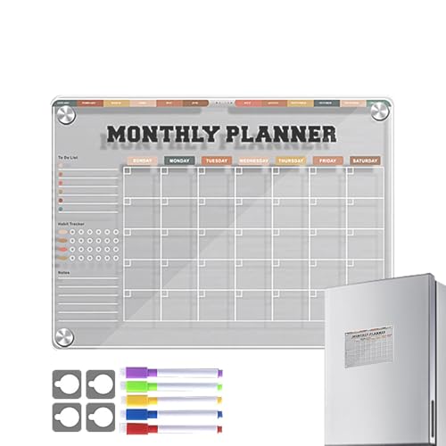 Magnettafel für Kühlschrank, wiederverwendbar, magnetischer Kalender, Whiteboard für Kühlschrank, 30,5 x 22,8 cm, transparentes Acryl, Notizblock für Kühlschrank, Tafel von Generic