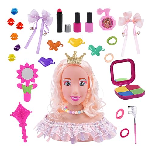 Make-up-Kopf-Puppe, Frisur-Puppenkopf für Mädchen | Haarstyling-Puppen-Make-up-Spielzeug 28 Stück,Puppen-Haar-Styling-Make-up, halbkörperiges Spielzeug, für Make-up-Übungen von Generic