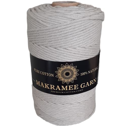 Makramee Garn. Baumwollgarn Kordel. 100% Natur Baumwoll-Kordel. Perfekt für Basteln, DIY, Handwerk & Stricken. 100% Natur Baumwollgarn, Dicke Macrame Cord (Beige, 3mm/200m) von Generic