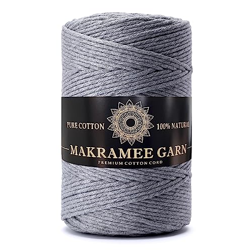 Makramee Garn. Baumwollgarn Kordel. 100% Natur Baumwoll-Kordel. Perfekt für Basteln, DIY, Handwerk & Stricken. 100% Natur Baumwollgarn, Dicke Macrame Cord (Grau, 5mm/100m) von Generic