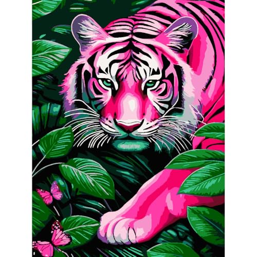 Malen Nach Zahlen Erwachsene,Tiger Paint by Numbers Malen Nach Zahlen,sternenklarer Himmel DIY mit Pinseln und Acrylfarben Handgemalt Ölgemälde Leinwand für Home Decor, Ohne Rahmen (30x40cm) von Generic