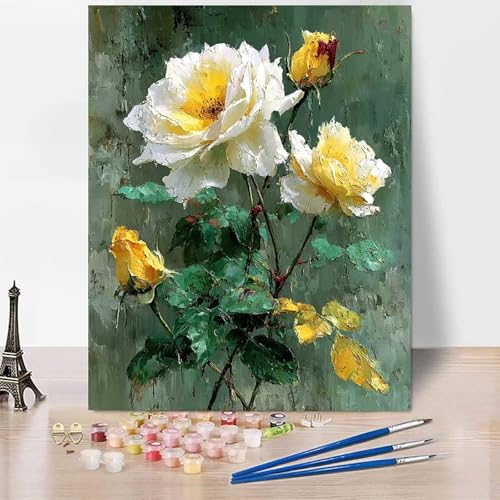 Malen Nach Zahlen Erwachsene Blumen Malen Nach Zahlen WeißE Rose, DIY Set Erwachsene Mit 3 - Pinseln und Acrylfarbe, Handgemalt Ölgemälde für Frauen, Deko Wohnzimmer 30 x 40 cm Ohne Rahmen -XY485 Malen Nach Zahlen Erwachsene Blumen Malen Nach Zahlen WeißE Rose, DIY Set Erwachsene Mit 3 - Pinseln und Acrylfarbe, Handgemalt Ölgemälde für Frauen, Deko Wohnzimmer 30 x 40 cm Ohne Rahmen -XY485 von Generic