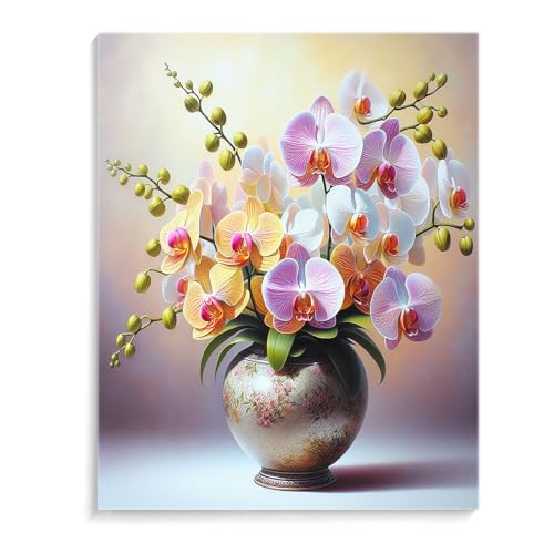 Malen Nach Zahlen Schipper für Erwachsene, 40x50CM DIY Handgemalt Ölgemälde Kit Lila Orchidee Blumen Multi, Mit 3-Pinseln und Acrylfarbe, Ohne Rahmen von Generic