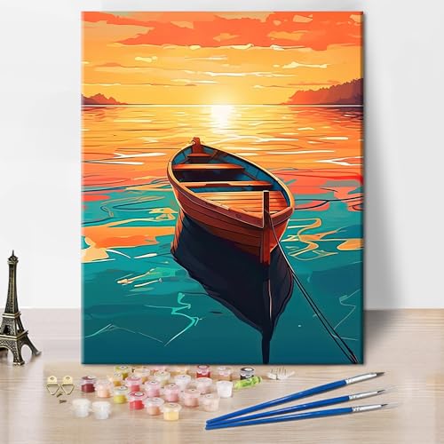 Malen nach Zahlen für Erwachsene, Boot Ölmalerei für Kinder Seelandschaft Boot Malerei Malen nach Zahlen Kits Acrylfarbe, Zeichnung Malerei mit Pinseln Ölmalerei Home Decor16x20 Zoll von Generic