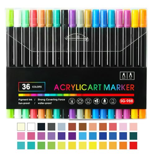 Marker zum Ausmalen, Acryllackmarker - Doppelkopf-Acrylstifte Set | 24/36 Farben wasserdichte Pinselspitze Künstlerbedarf für Schreibwaren, g von Generic