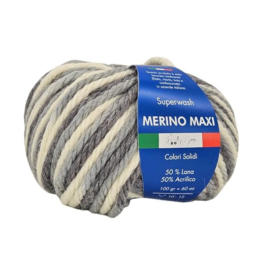 Merino Maxi Woolly Yarn, unifarbenes Merino-Garn zum Häkeln und Stricken, unifarben und gemustert, 100 g, 60 m, Chunky, 50% Merino 50% Acryl (Fantasy Grey) von Generic