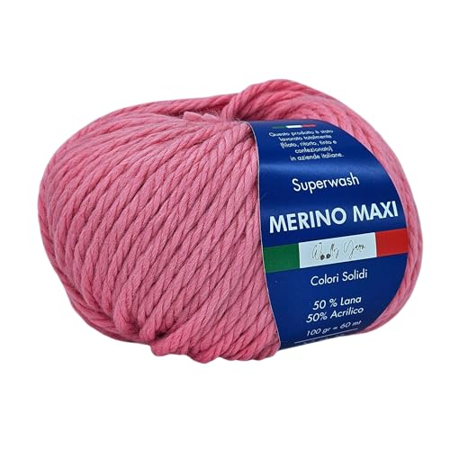 Merino Maxi Woolly Yarn, unifarbenes Merino-Garn zum Häkeln und Stricken, unifarben und gemustert, 100 g, 60 m, Chunky, 50% Merino 50% Acryl (Hot Pink) von Generic