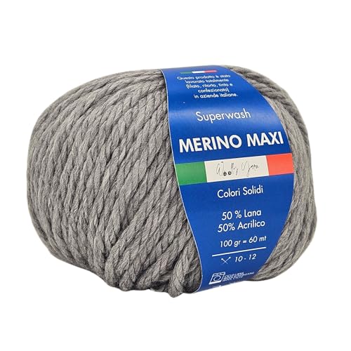 Merino Maxi Woolly Yarn, unifarbenes Merino-Garn zum Häkeln und Stricken, unifarben und gemustert, 100 g, 60 m, Chunky, 50% Merino 50% Acryl (Mittelgrau) von Generic