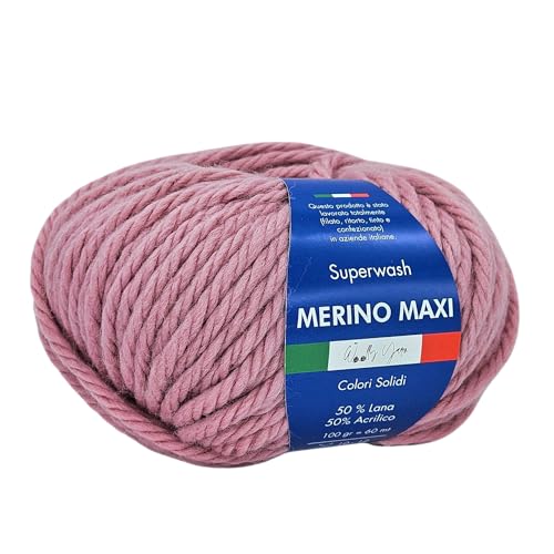 Merino Maxi Woolly Yarn unifarbenes Merino-Garn zum Häkeln und Stricken 100g 60m Chunky 50% Merino 50% Acryl (Altrosa) von Generic