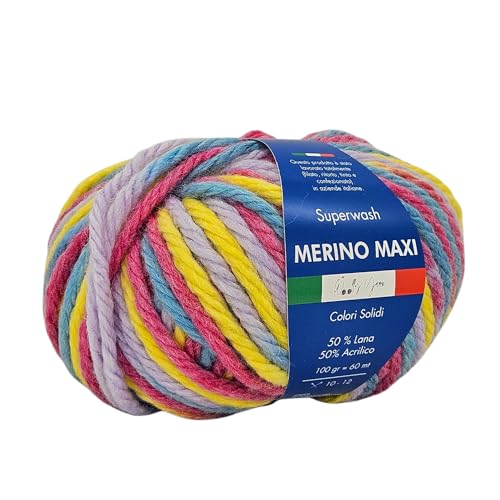 Merino Maxi Woolly Yarn unifarbenes Merino-Garn zum Häkeln und Stricken 100g 60m Chunky 50% Merino 50% Acryl (Candy) von Generic