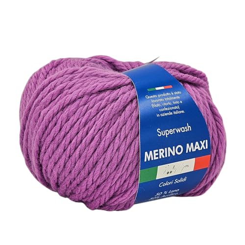 Merino Maxi Woolly Yarn unifarbenes Merino-Garn zum Häkeln und Stricken 100g 60m Chunky 50% Merino 50% Acryl (Cylamen) von Generic