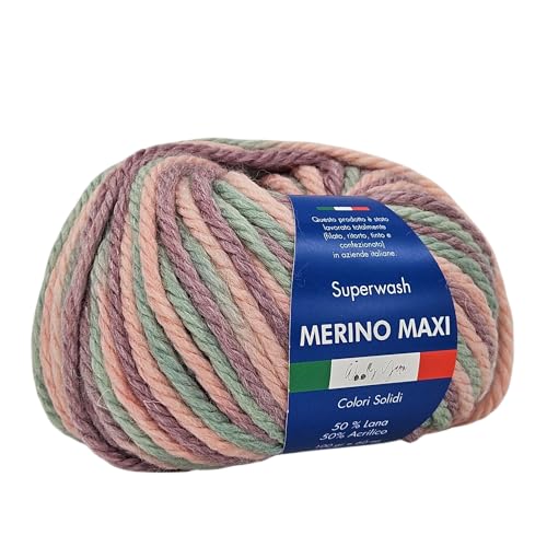 Merino Maxi Woolly Yarn unifarbenes Merino-Garn zum Häkeln und Stricken 100g 60m Chunky 50% Merino 50% Acryl (Pastello) von Generic