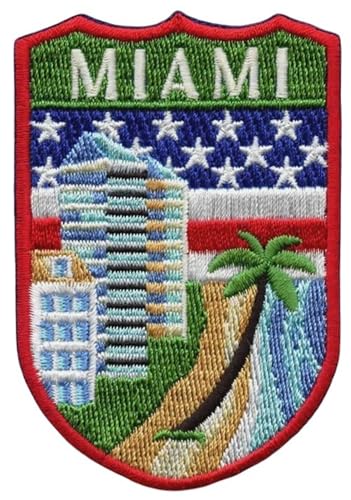 Miami Shield Patch (7,6 cm) besticktes Bügelbild Reise Florida USA Souvenir Emblem perfekt für Rucksäcke, Gepäck, Hüte, Taschen, Handwerk, DIY Geschenkflicken von Generic