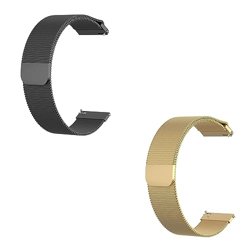 Milanaise-Uhrenarmband 2 Stück, 10MM-22MM Uhrenarmband Mit Magnetverschluss-Design für Herkömmliche Uhren Oder Smartwatches (Color : Black+Gold, Size : 18MM) von Generic