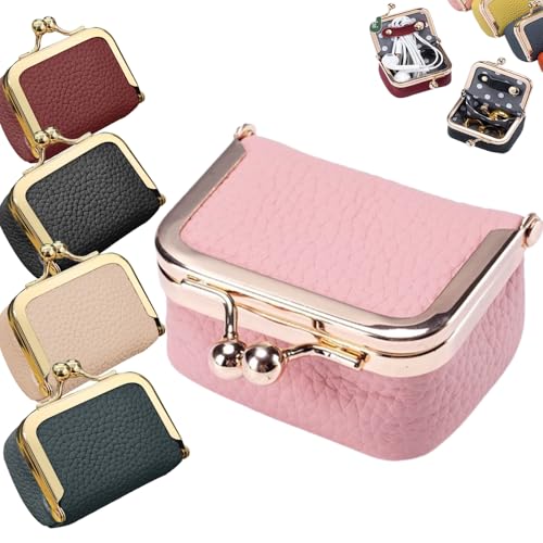 Mini-Schmuckschatulle aus echtem Leder, tragbare kleine Reise-Schmuckschatulle mit Kussschloss, Mini-Schmucktasche, Ringbox, einfarbig, Reise-Schmuckschatulle, Aufbewahrungsbox für Mädchen, Frauen von Generic