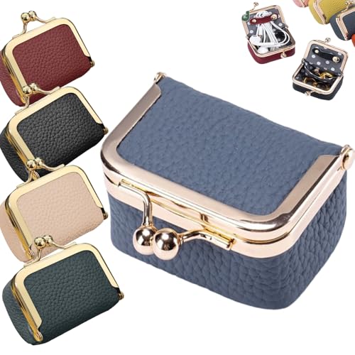 Mini-Schmuckschatulle aus echtem Leder, tragbare kleine Reise-Schmuckschatulle mit Kussschloss, Mini-Schmucktasche, Ringbox, einfarbig, Reise-Schmuckschatulle, Aufbewahrungsbox für Mädchen, Frauen von Generic