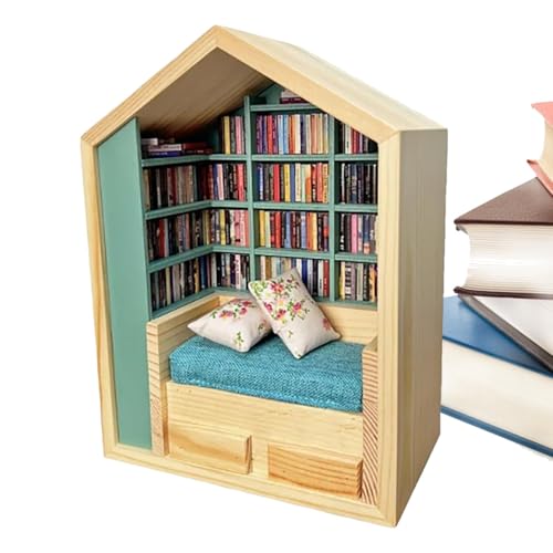 Miniatur Buchecken-Set, Haus aus Holz, 3D Regalpuzzle - Kleines Haus, kleine Welt im Holzinnenraum, Holzdekoration, kleine Buchhandlung für Schlafzimmer von Generic