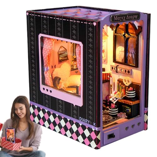 Miniatur Holz-Puzzle-Buchstützen - Book Nook Puppenhaus Miniatur-Set, Präzisionsgeschnittenes Miniatur-Puppenhaus Aus Holz, Buchecke, Spielzeug | Miniaturmodellspielzeug Für Arbeitszimmer von Generic