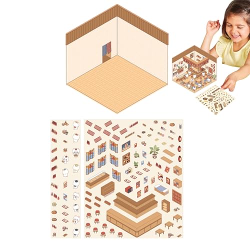 Miniatur House Sticker - Hausdekor | Scrapbook House Decals 3D Effect | Kleine Zimmerszenenabziehbilder für Kinder, Miniaturhausaufkleber, Sammelalbum dekorative Aufkleber von Generic