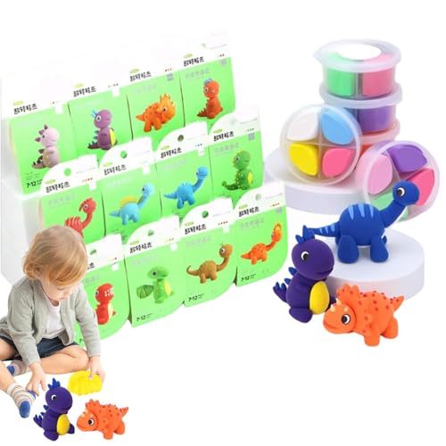 Modelliermasse für Kinder, Tonset - Niedliches Haustier-/Dessert-/Dinosaurier-Themen-Ton-Bildhauerset - 12 Arten buntes Kinder-Modellierspielzeug, Schaumstoff-Sprung-Ton-Kitt-Set für den Kindergarten, von Generic