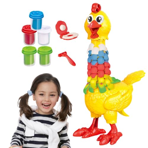 Modelliermasse zum Modellieren, Modelliermasse für Kinder | Bunte Huhn-Spielzeugfigur mit Tonfüllung | Simulieren Sie ein eierlegendes Hühnermodell. Spaßiges Hühnermodell mit Federfüllung von Generic