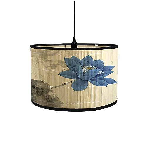 Moderne runder Lampenschirm Trommelform für Tischlampen und Stehlampen. Klassische Hängelampenschirme mit Blumenmuster für Wohnzimmer Schlafzimmer Lesezimmer Flur (blau 30 x 30 x 20 cm) von Generic