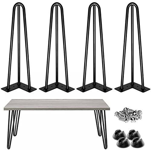 Möbelbeine, 4er-Pack, Haarnadel, strapazierfähig, Moderne Möbel, Couchtisch, DIY-Tisch, 3 Stangen für Schreibtisch, Bank, Couchtisch, Esstisch (30 cm, schwarz) von Generic