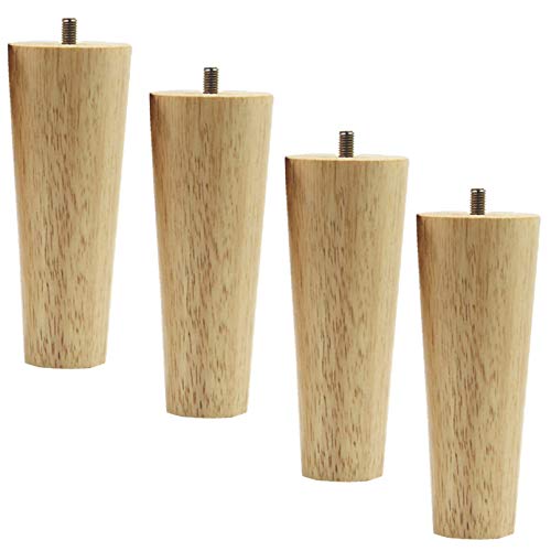 Möbelbeine aus Massivholz, 4er-Set, gerade kegelförmige Sofafüße aus Gummibaumholz mit M8-Gewindestange, Holzersatzbein für Couchtisch in Holzfarbe (8 cm) von Generic