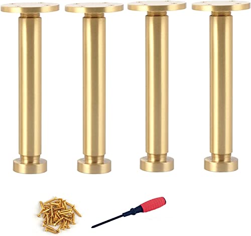 Möbelbeine aus massivem Messing, 4er-Set, Metallbeine für Schrank, Couchtisch, TV-Ständer, Badezimmerschrank, Couch und Stuhl, verstellbare Sofa-Stützbeine, Gold-Finish, Größe 160 mm. von Generic