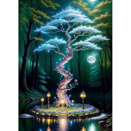 Mond Diamant Painting Bilder Erwachsene, Baum des Lebens Diamond Painting Set, DIY Diamond Painting Bilder, Runde Steine Diamant Painting für Zuhause Dekor 30x40 cm von Generic