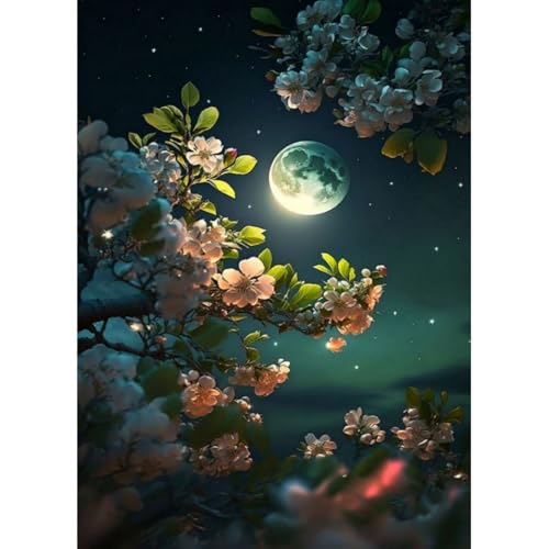 Mond Diamant Painting Bilder Erwachsene, Blume Diamond Painting Set, DIY Diamond Painting Bilder, Runde Steine Diamant Painting für Zuhause Dekor 30x40 cm von Generic