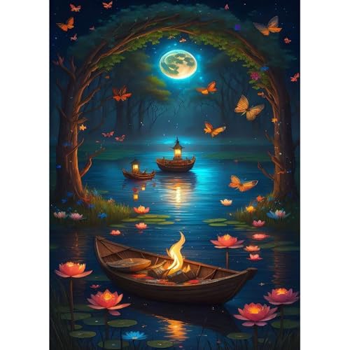 Mond Diamant Painting Bilder Erwachsene,See Landschaft Diamond Painting Set, DIY Diamond Painting Bilder, Runde Steine Diamant Painting für Zuhause Dekor 30x40 cm von Generic