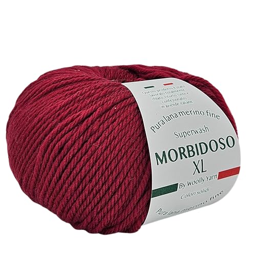 Morbidoso XL Strickgarn aus 100% Merinowolle, einlaufsicher, zum Häkeln und Stricken, Baby-Wolle, einfarbige Farben, 50 g, 100 Meter, für Decken und Kleidung (Dunkelrot 1010) von Generic