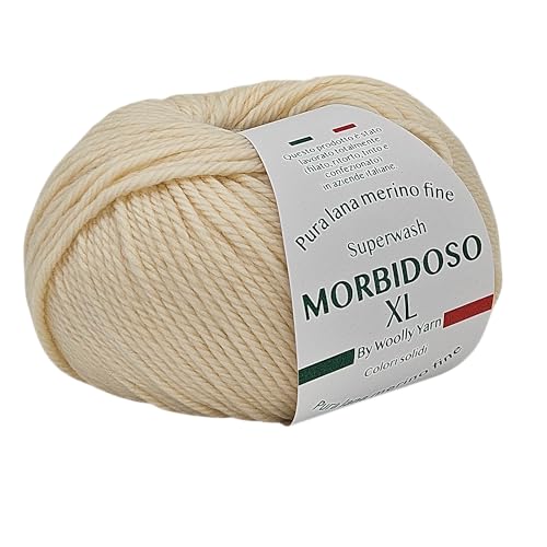 Morbidoso XL Strickgarn aus 100% Merinowolle, einlaufsicher, zum Häkeln und Stricken, Babywolle, einfarbige Farben, 50 g, 100 Meter, für Decken und Kleidung (Elfenbein 703) von Generic