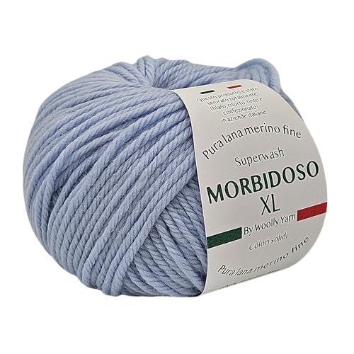 Morbidoso XL Strickgarn aus 100% Merinowolle, einlaufsicher, zum Häkeln und Stricken, Babywolle, einfarbige Farben, 50 g, 100 Meter, für Decken und Kleidung (Hellblau 3921) von Generic