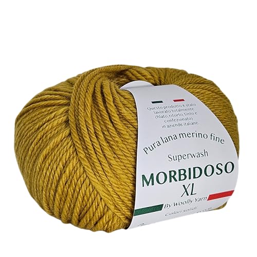 Morbidoso XL Strickgarn aus 100% Merinowolle, einlaufsicher, zum Häkeln und Stricken, Babywolle, einfarbige Farben, 50 g, 100 Meter, für Decken und Kleidung (Senape 847) von Generic