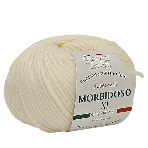 Morbidoso XL Strickgarn aus 100% Merinowolle, einlaufsicher, zum Häkeln und Stricken, Babywolle, einfarbige Farben, 50 g, 100 Meter, für Decken und Kleidung (Weiß 1) von Generic